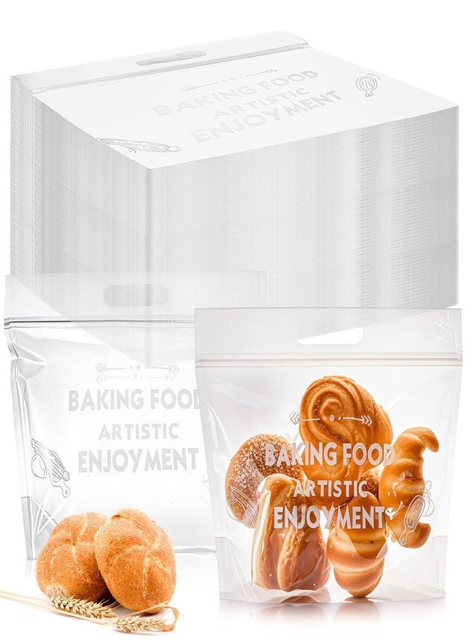 ELFULLY 100 Pack Plastic Bread Bags, Clear Sourdough Bread Bags, Large Homemade Bread Loaf Bags, Reusable Bakery Bag with Handle, Airtight Sealing Zipper Bag for Bagels Cookies, 12.6" x 10.2" x 4.3" - Image 1